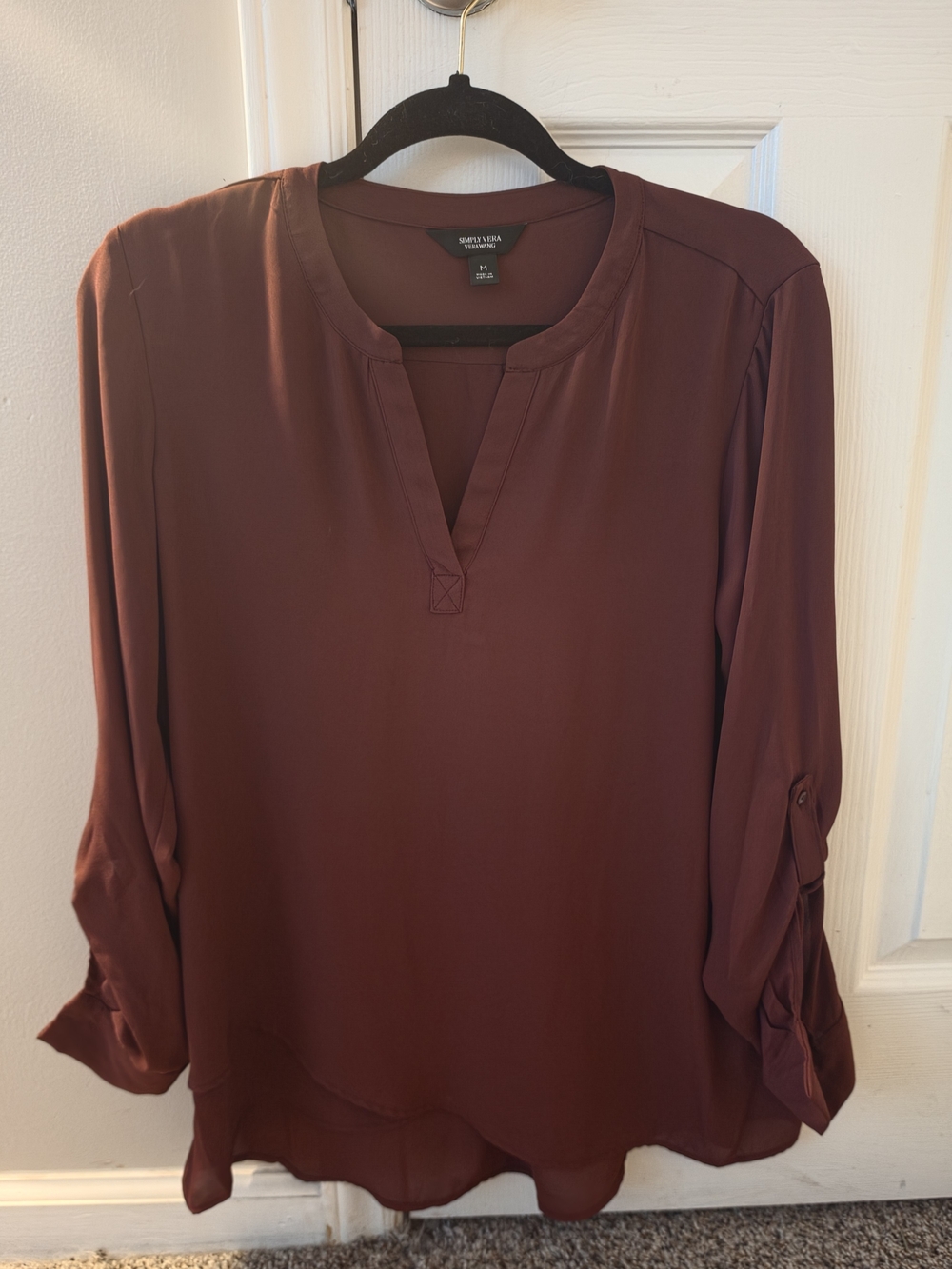 Vera Wang Women's Burgundy Split-Neck Blouse